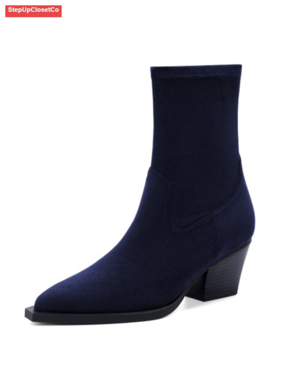 Women's Pointed Toe Chunky Block Heel Ankle Boots Faux Suede